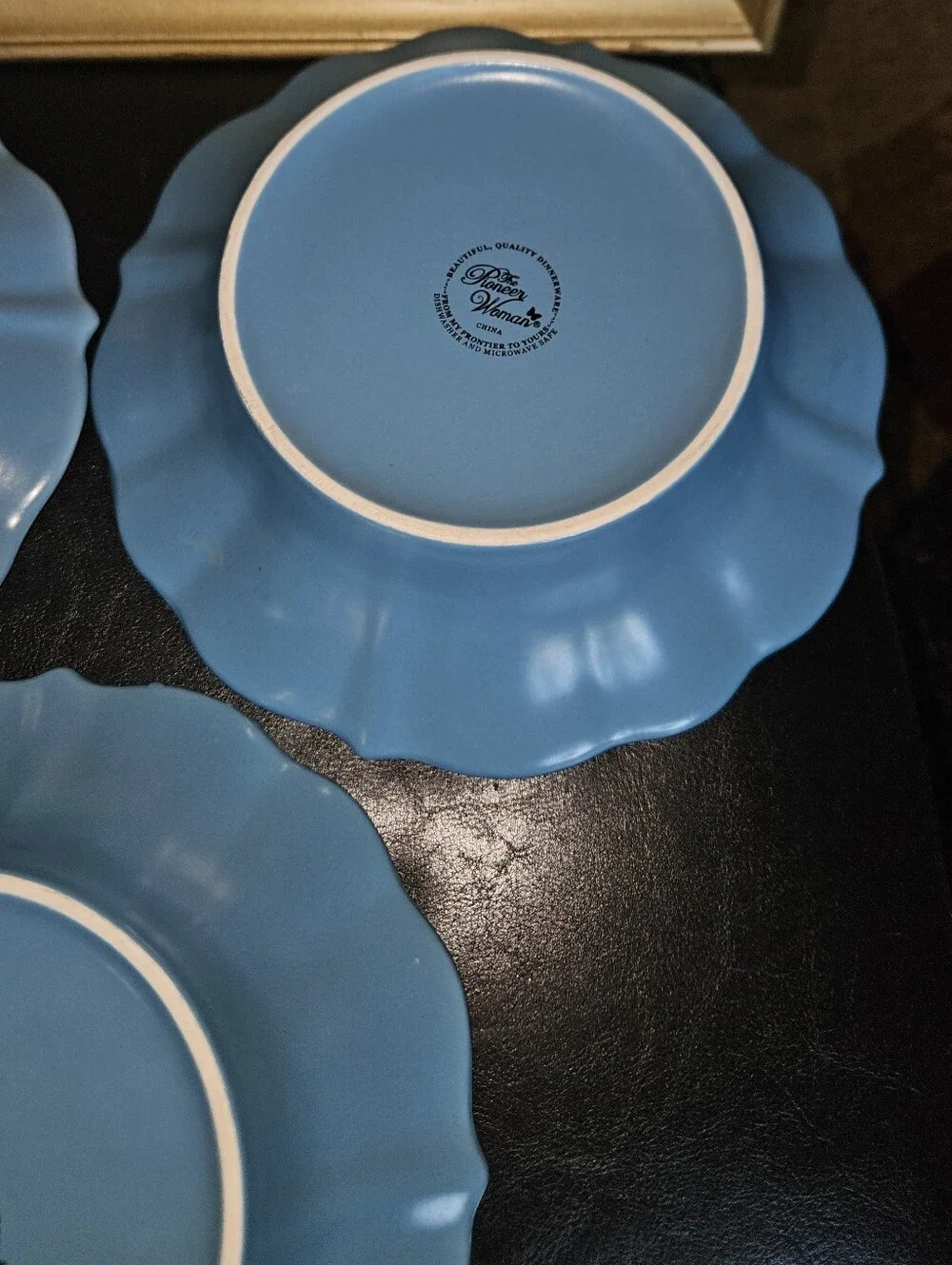 Pioneer Woman Paige Denim Blue 8.5” Soup Bowls Scalloped Beaded Edge Lot of 3
